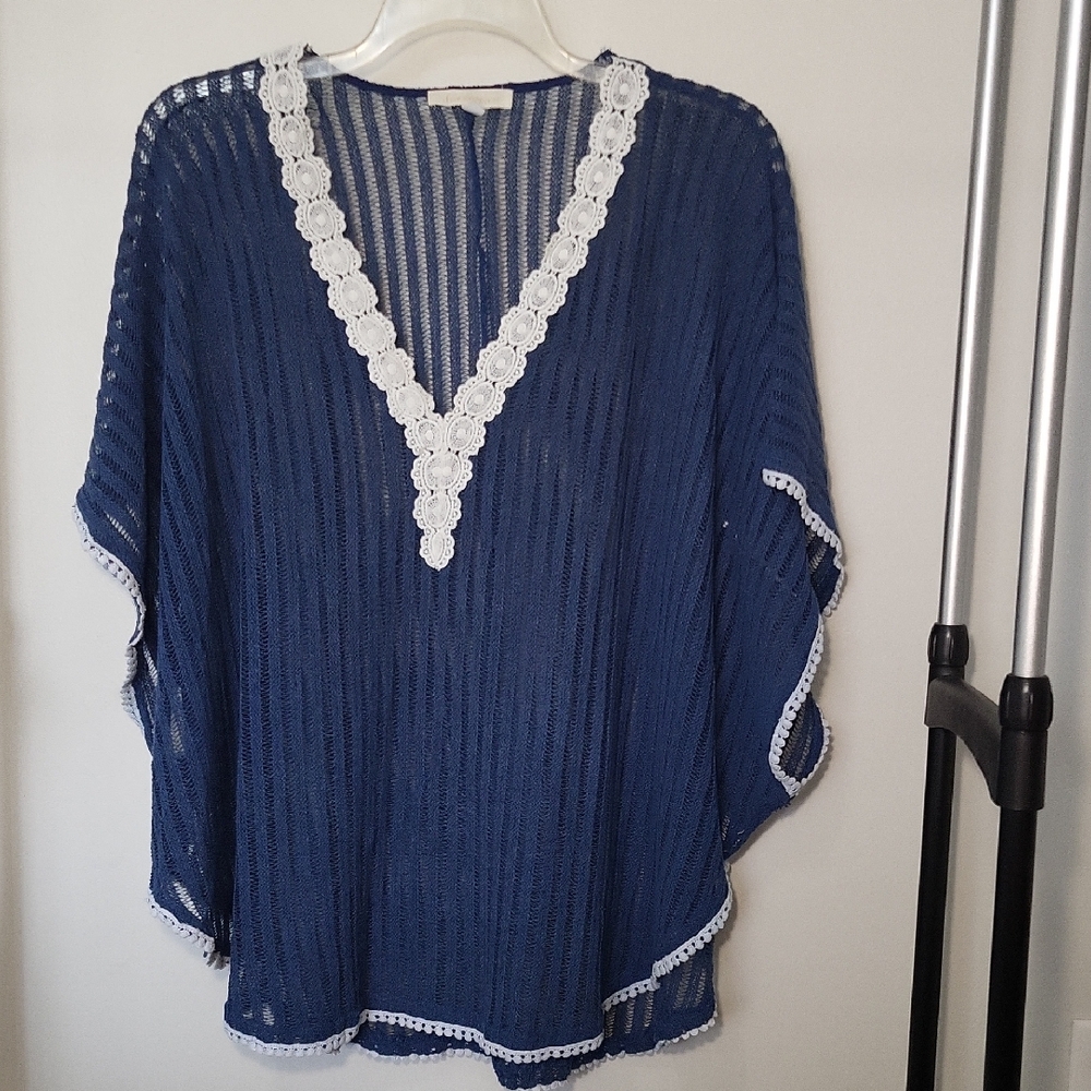 Francesca's Collections Navy Blue Coverup with White Lace
